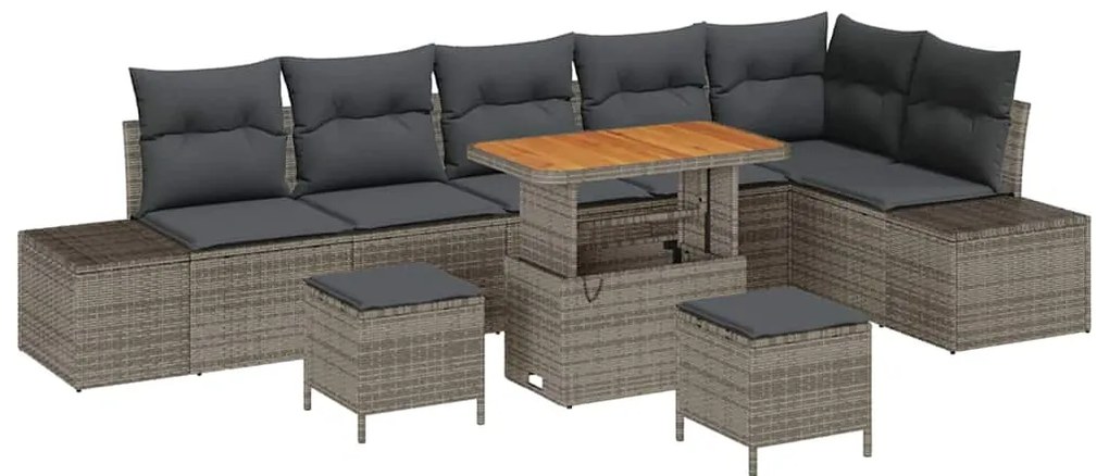 vidaXL Σετ Καναπέ Κήπου με μαξιλάρι 9 pcs Γκρι Πολυ ράταν