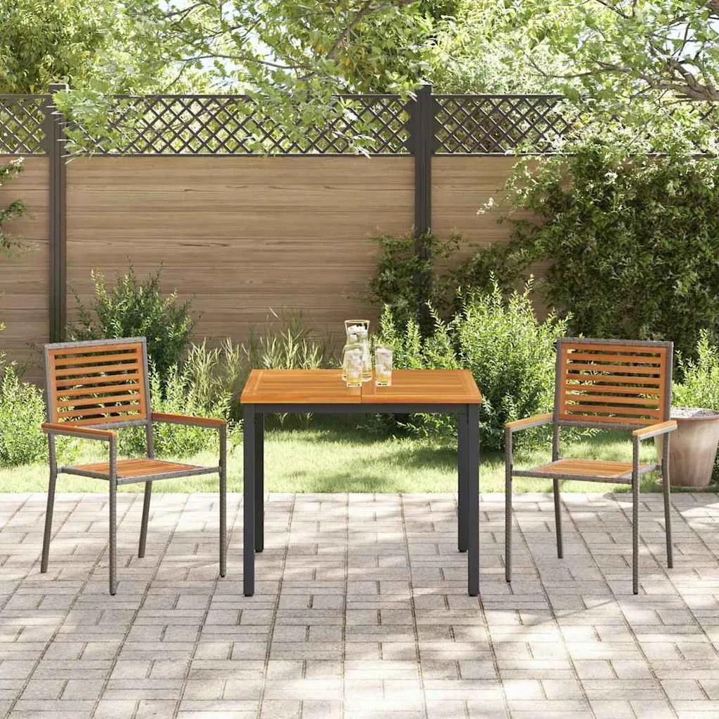 vidaXL Σέτ φαγητού για κήπο 3 pcs Γκρι 90 x 90 x 75 cm συνθετικό ρατάν