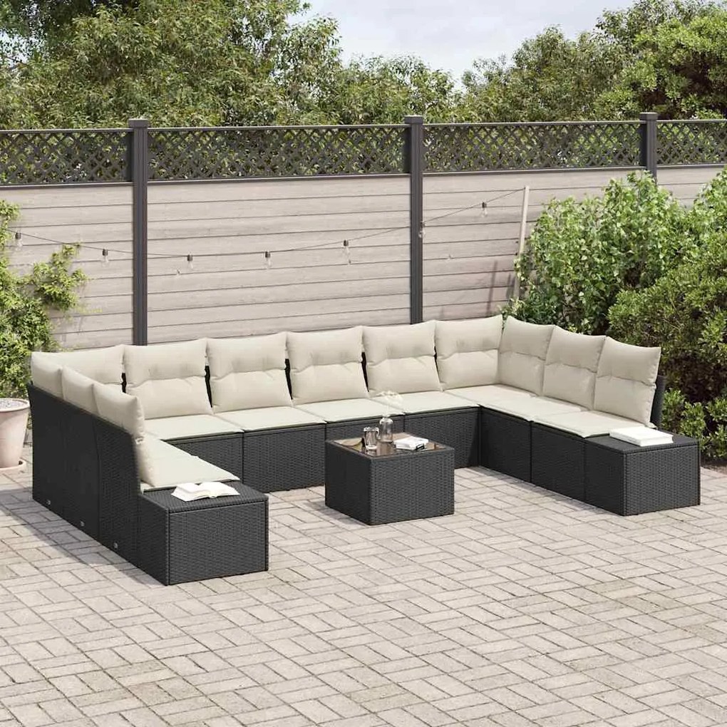 vidaXL Σετ Καναπέ Κήπου 11 pcs Μαύρο και κρεμ 344 x 209 x 85 εκ