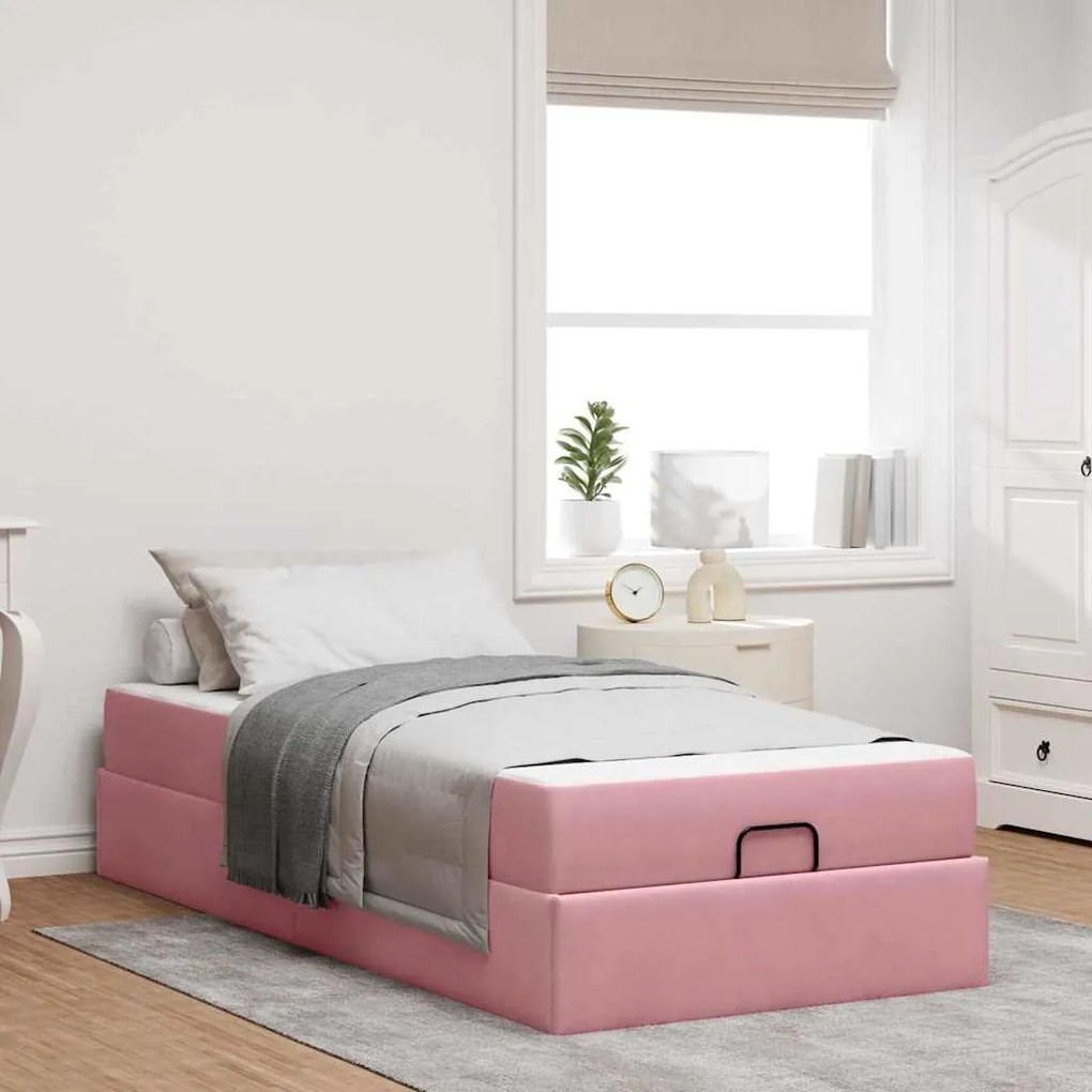 vidaXL Σκελετός Κρεβατιού με στρώμα Ροζ 90 x 200 cm Βελούδο