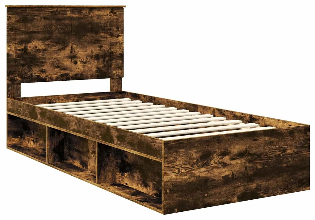 vidaXL Σκελετός Κρεβατιού με κεφαλάρι Καπνιστό Δρύς 90 x 200 cm