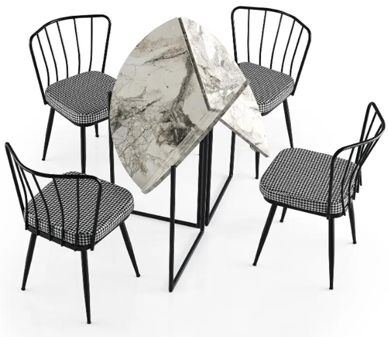 Artekko Yaprak Efes Τραπέζι Αναδιπλούμενο MDF με Μεταλλικά Πόδια Άσπρο/Μαύρο (100x100x73)cm