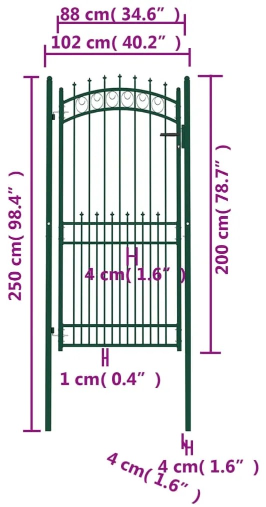 vidaXL Πόρτα Περίφραξης με Ακίδες Πράσινη 100 x 200 εκ. Ατσάλινη