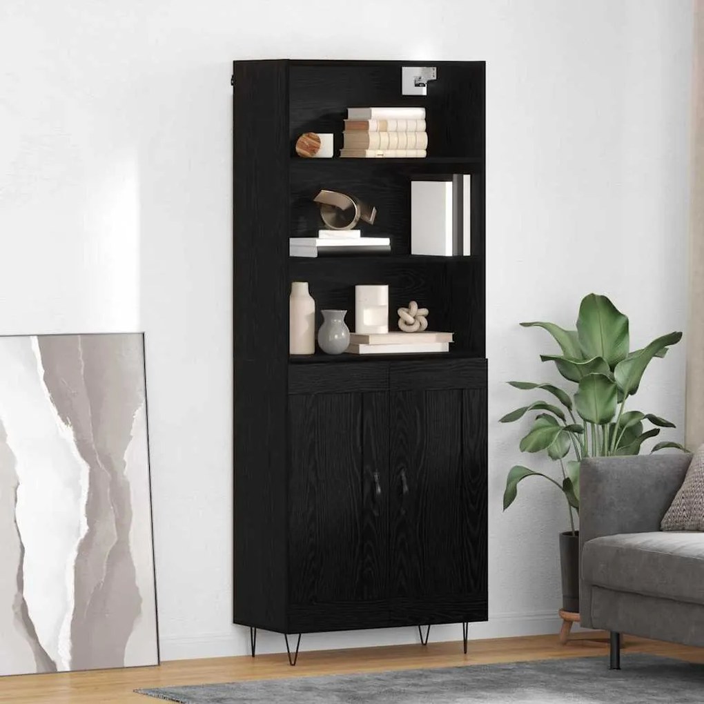 Highboard Μαύρη Οξυά 69,5 x 34 x 180 εκ. Επεξεργασμένο ξύλο