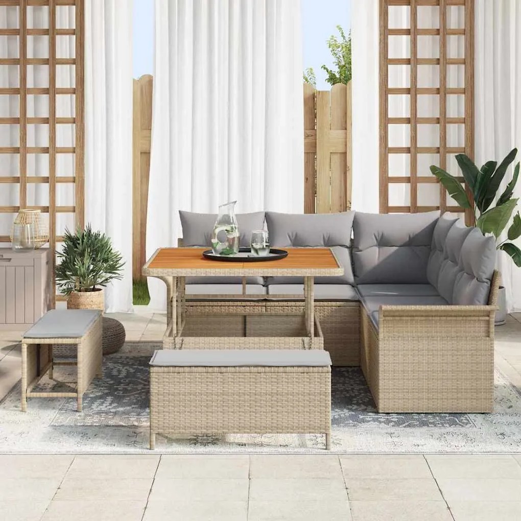 vidaXL Σετ Καναπέ Κήπου Ρυθμιζόμενο ύψος 8 pcs Μπεζ συνθετικό ρατάν