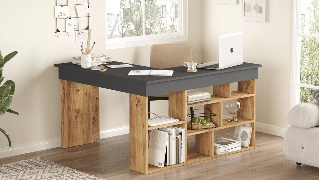Γραφείο γωνιακό &quot;VIANA&quot; σε χρώμα atlantic pine/ανθρακί 115x120x72
