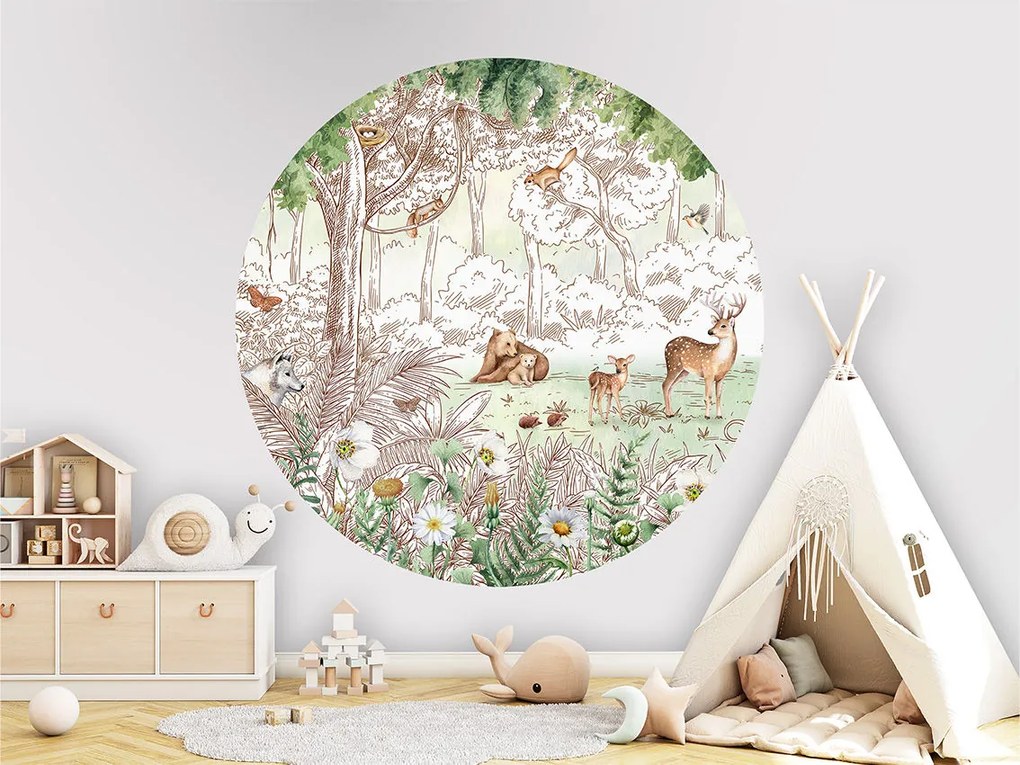 Forest Friends Spring II Ταπετσαρια Τοιχου Πρασινο Στρογγυλη 80cm