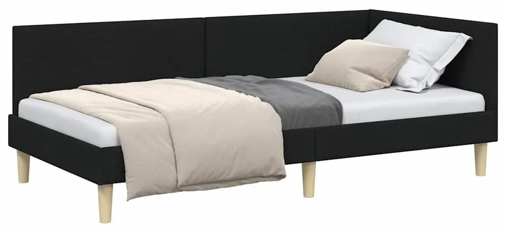 vidaXL Κρεβάτι Γωνίας Μαύρο 80 εκ x 200 εκ Ύφασμα και Κόντρα Πλακέ
