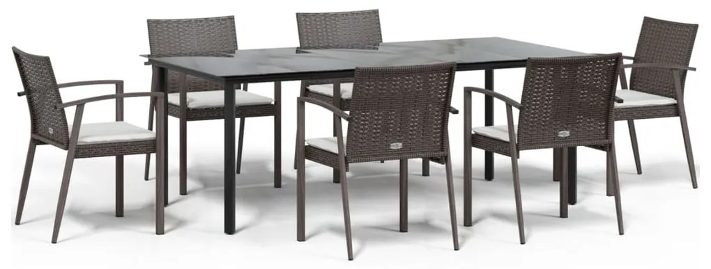 vidaXL Σετ Τραπεζαρίας Κήπου 7 τεμ. Συνθ. Ρατάν / Ατσάλι με Μαξιλάρια