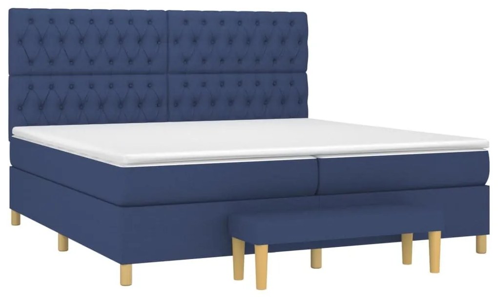 Κρεβάτι Boxspring με Στρώμα Μπλε 200x200 εκ. Υφασμάτινο - Μπλε