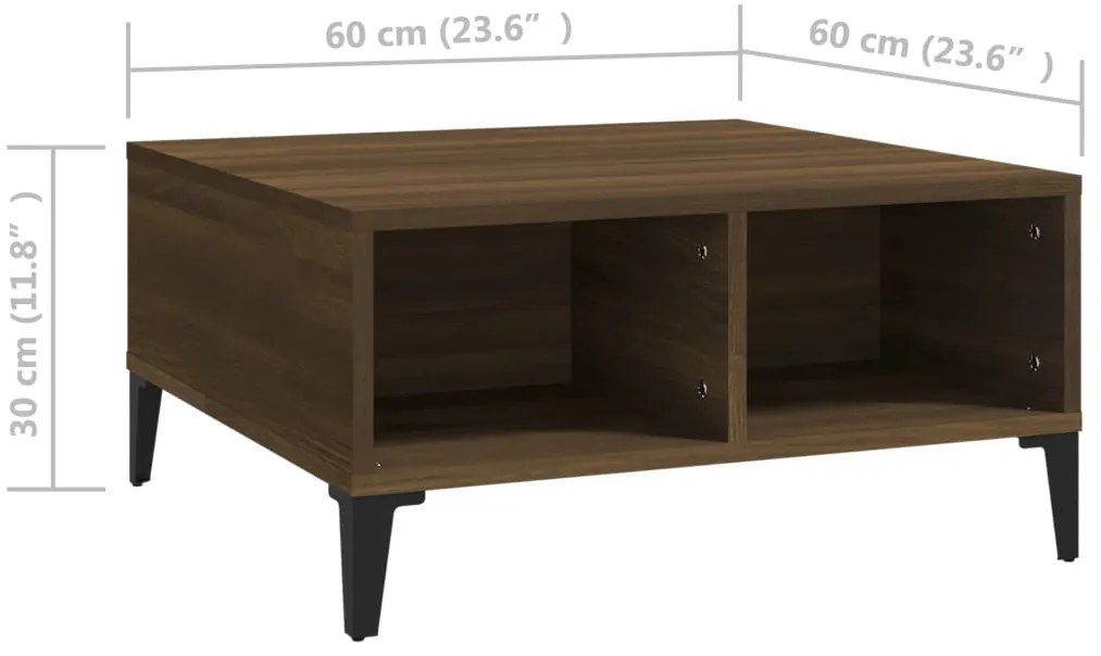 vidaXL Τραπεζάκι Σαλονιού Καφέ Δρυς 60x60x30 εκ. από Μοριοσανίδα