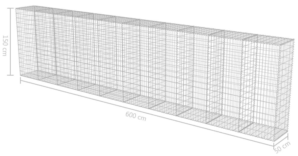 vidaXL Συρματοκιβώτιο Τοίχος 600x50x150 εκ. Γαλβαν.Χάλυβας + Καλύμματα