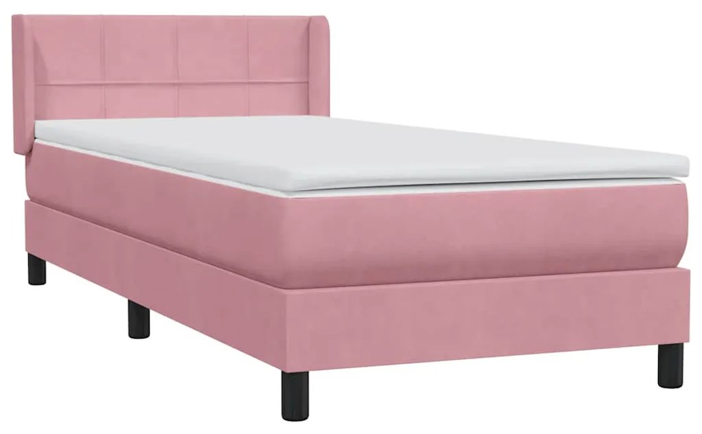 vidaXL Κρεβάτι Boxspring με Στρώμα Ροζ 90x220 εκ. Βελούδινο