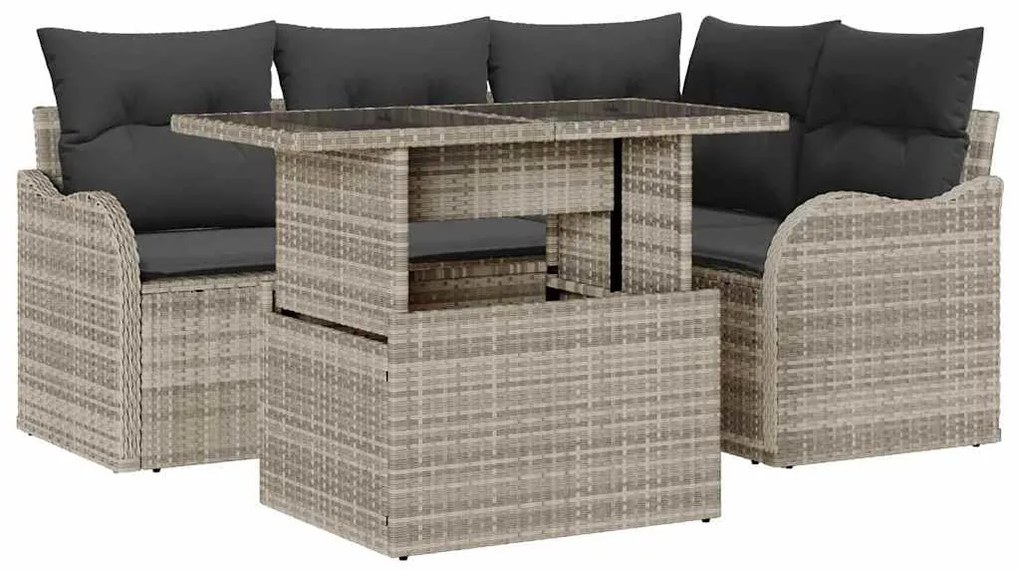 vidaXL Σετ Καναπέ Κήπου με μαξιλάρι 5 pcs Ανοιχτό γκρι Πολυ ράταν