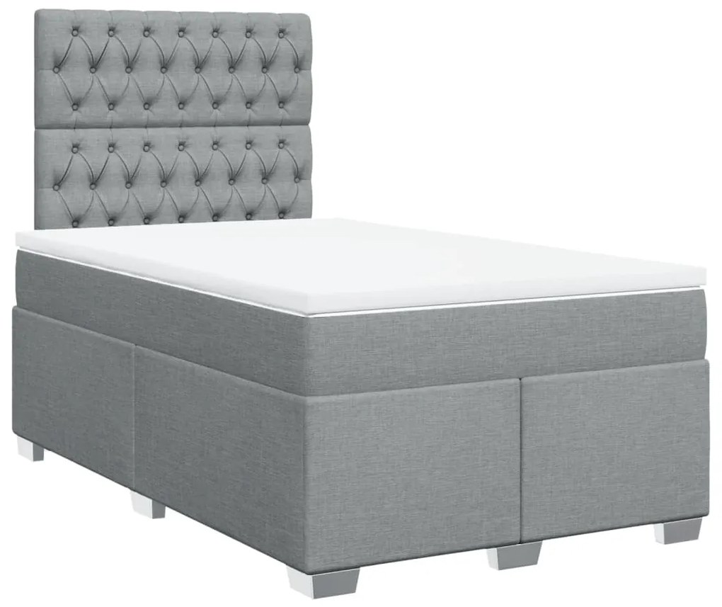 Κρεβάτι Boxspring με Στρώμα Ανοιχτό Γκρι 120x190 εκ. Υφασμάτινο - Γκρι