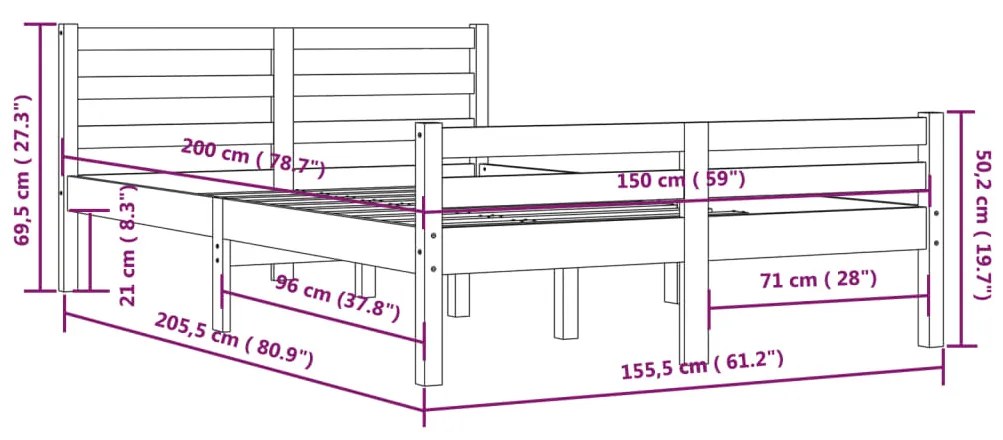 Πλαίσιο Κρεβατιού Μελί 150 x 200 εκ. Μασίφ Ξύλο King Size 814827