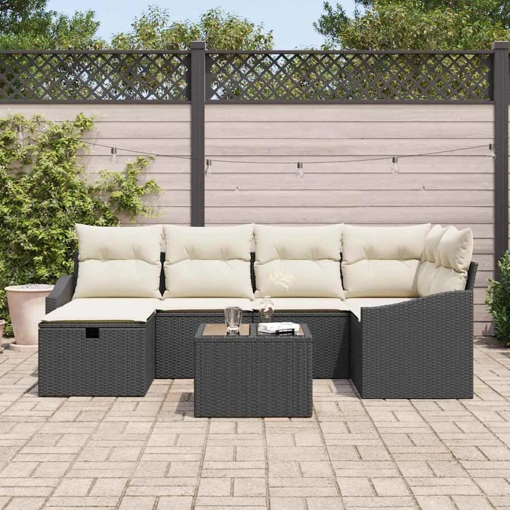 vidaXL Σετ Καναπέ Κήπου 7 pcs Μαύρο, Κρέμα Πολυ rattan, βαμμένο ατσάλι