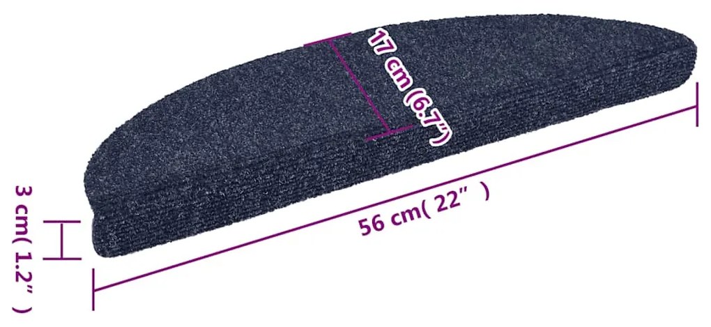 Πατάκια Σκάλας Αυτοκόλλητα 15 τεμ. Μπλε 56x17x3εκ. Βελονιασμένο 132695
