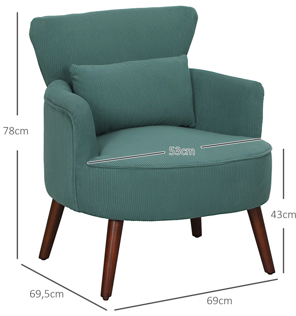 HOMCOM Μοντέρνα Πολυθρόνα, Ενισχυμένη Πολυθρόνα με Μαξιλάρι Οσφυϊκής Μοίρας, Πόδια από Καουτσούκ, Σκούρο Πράσινο