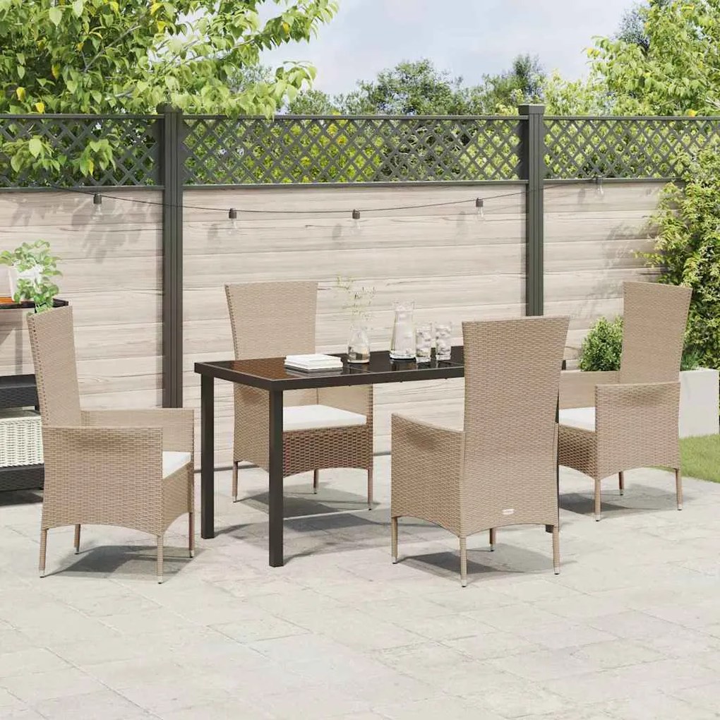 vidaXL Σέτ φαγητού για κήπο με μαξιλάρι 5 pcs Μπεζ συνθετικό ρατάν