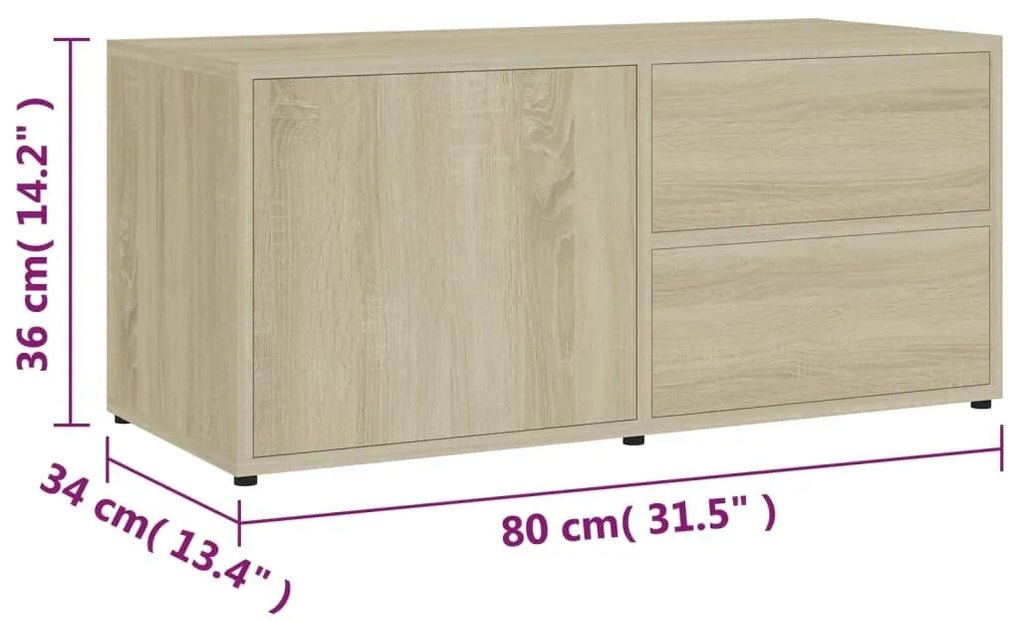 Έπιπλο Τηλεόρασης Sonoma Δρυς 80 x 34 x 36 εκ. από Επεξ. Ξύλο - Καφέ