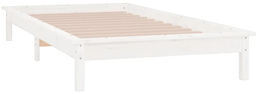 vidaXL Πλαίσιο Κρεβατιού LED Λευκό 75x190 εκ. Μικρό Μονό Μασίφ Ξύλο