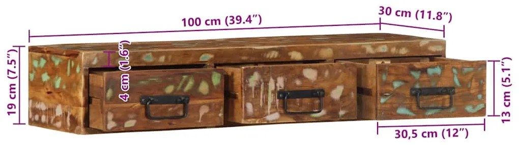 Επίτοιχο ντουλάπι τηλεόρασης 100x30x19 cm - Πολύχρωμο