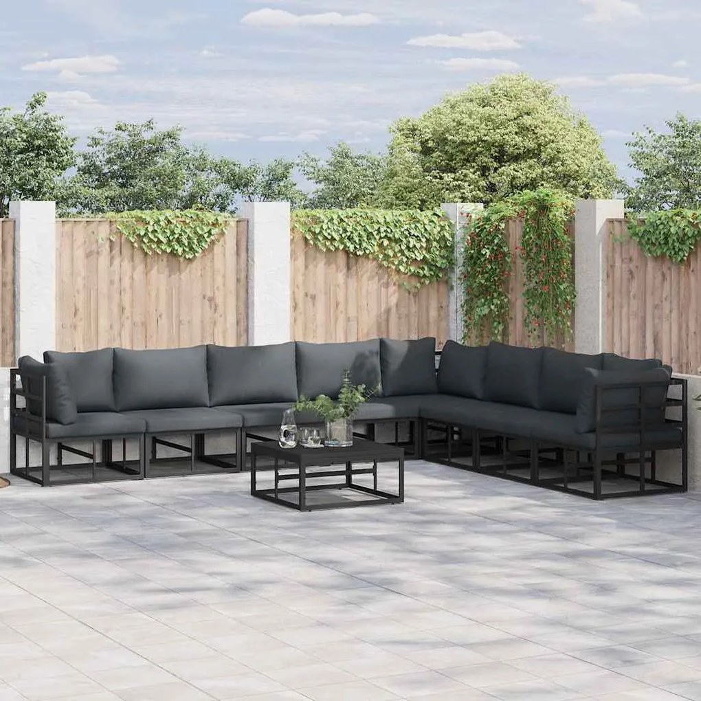vidaXL Σετ Καναπέ Κήπου 8 pcs Μαύρο 353 x 283 x 71 εκ. Αλουμίνιο