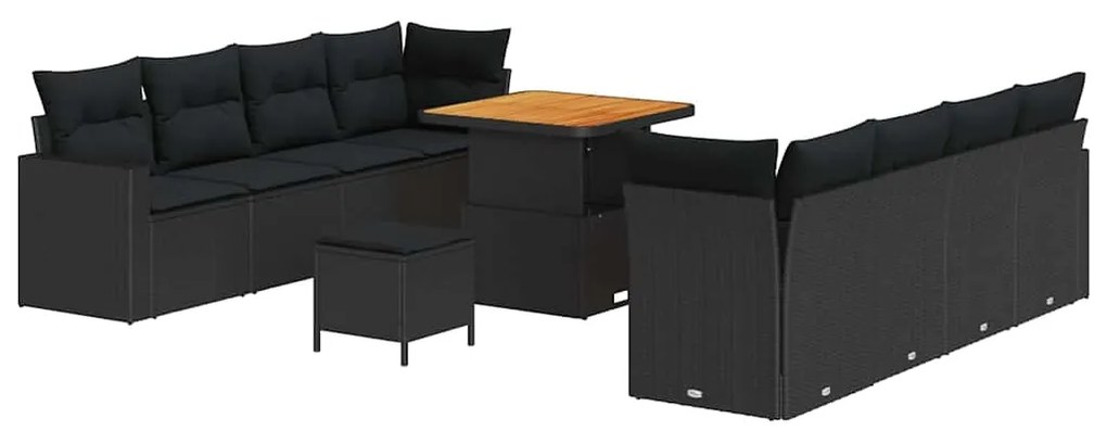 vidaXL Σετ Καναπέ Κήπου Ρυθμιζόμενο ύψος 11 pcs Μαύρο συνθετικό ρατάν