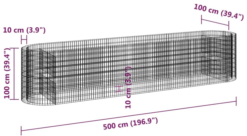 Συρματοκιβώτιο-Γλάστρα Υπερυψωμένη 500x100x100 εκ Γαλβ. Ατσάλι - Ασήμι