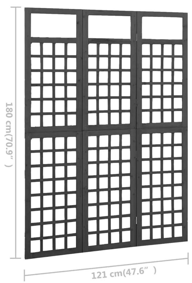 Διαχωριστικό Δωμ./Καφασωτό 3 Πάνελ Μαύρο 121x180 εκ Ξύλο Ελάτης - Μαύρο