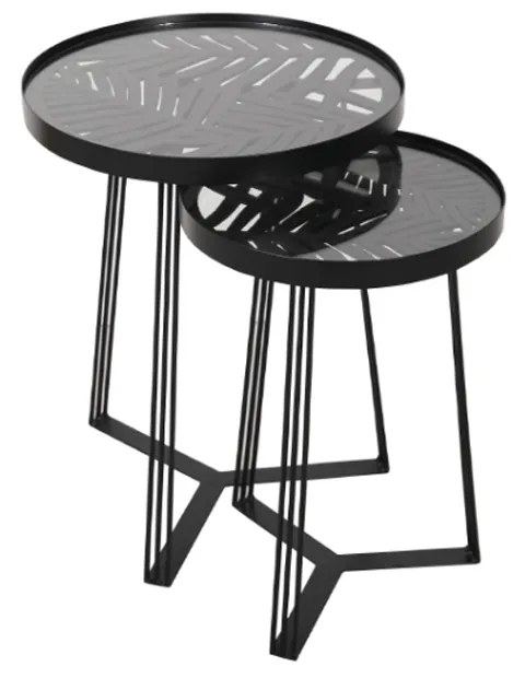 Liberta JUNGLE SIDE TABLE SET 2ΤΕΜ ΜΑΥΡΟ ΜΕ PATTERN ΜΑΥΡΟ 40x40xH50cm 40x40xH50cm 04-0664