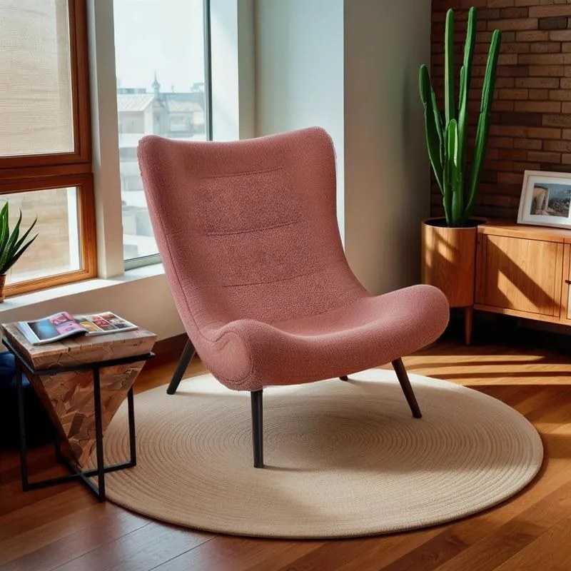 Πολυθρόνα-μπερζέρα Silla μπουκλέ ύφασμα σε σάπιο μήλο απόχρωση 97x80x100εκ 97x80x100 εκ.