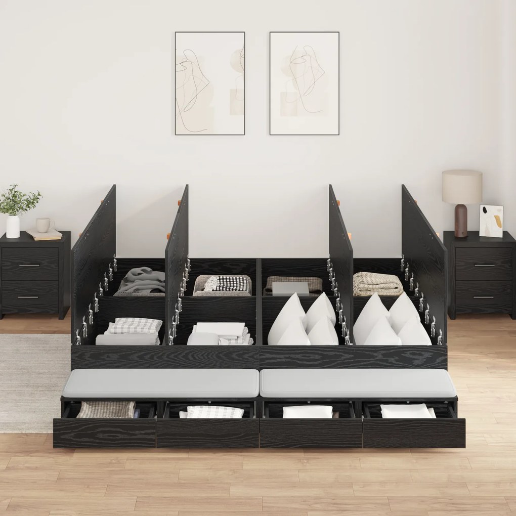 vidaXL Κρεβάτι αποθήκευσης Μαύρη Δρυς 180x200 εκ