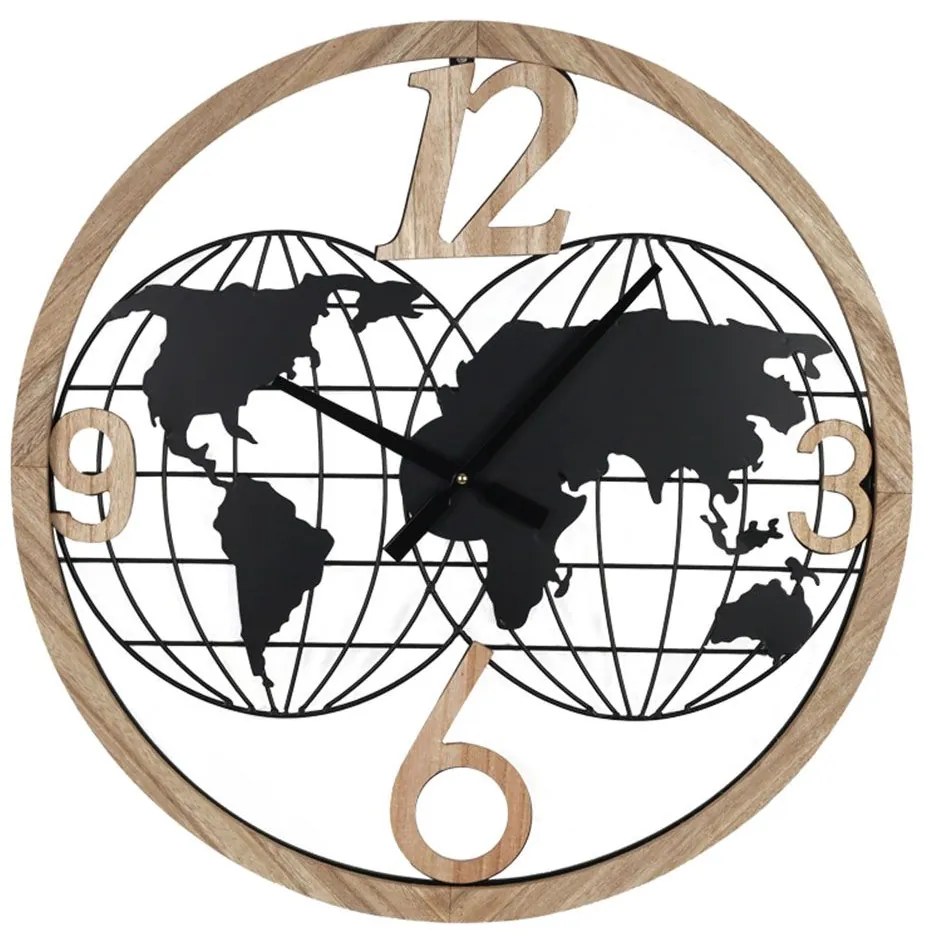 Ρολόι Τοίχου Woglo 351-000011 Φ60x3cm Natural-Black Inart Metal