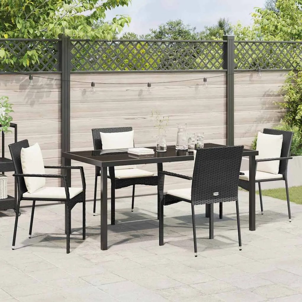 vidaXL Σέτ φαγητού για κήπο με μαξιλάρι 5 pcs Μαύρο Πολυ ράταν