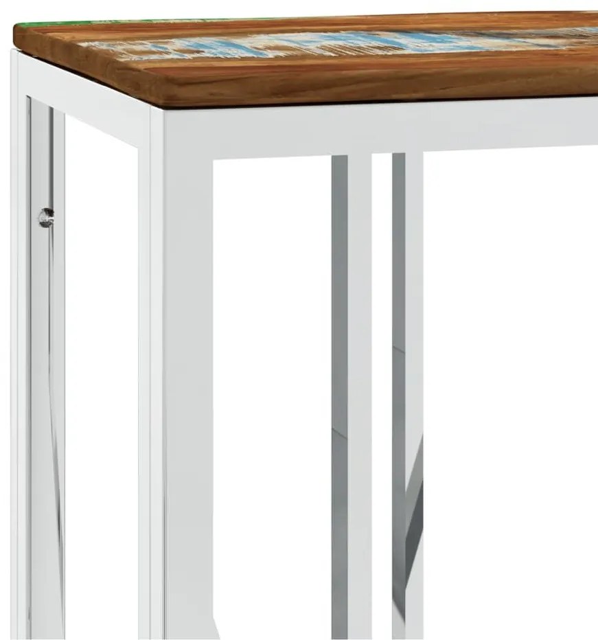 Τραπέζι Κονσόλα Ασημί Ανοξείδωτο Ατσάλι &amp; Μασίφ Ανακ. Ξύλο - Ασήμι