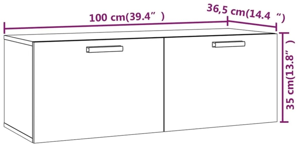 Ντουλάπι Τοίχου άσπρο100x36,5x35 εκ. από Επεξεργασμένο Ξύλο - Λευκό