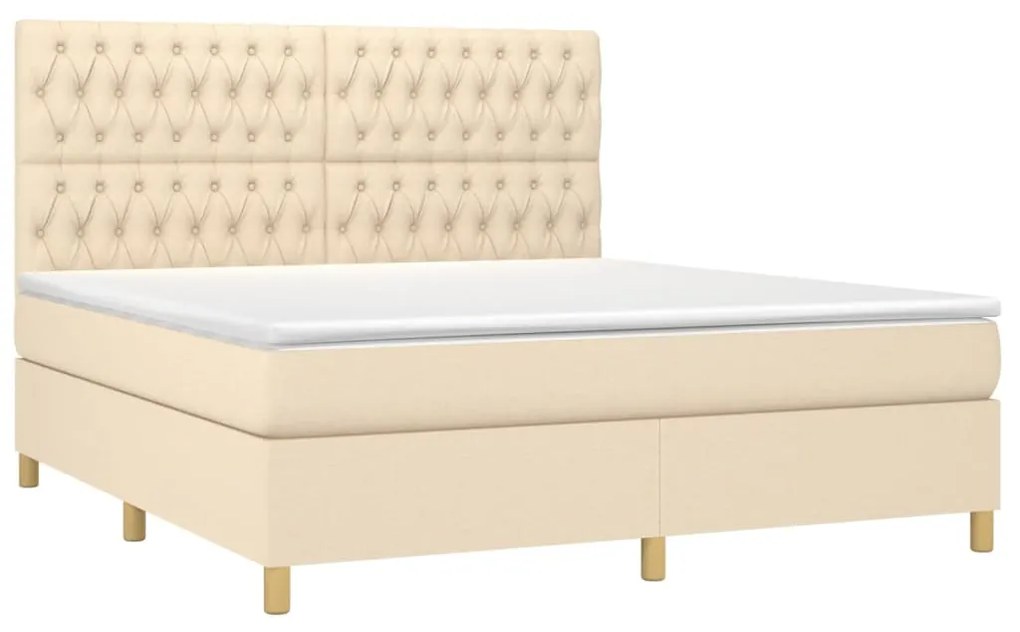 vidaXL Κρεβάτι Boxspring με Στρώμα & LED Κρεμ 180x200 εκ. Υφασμάτινο