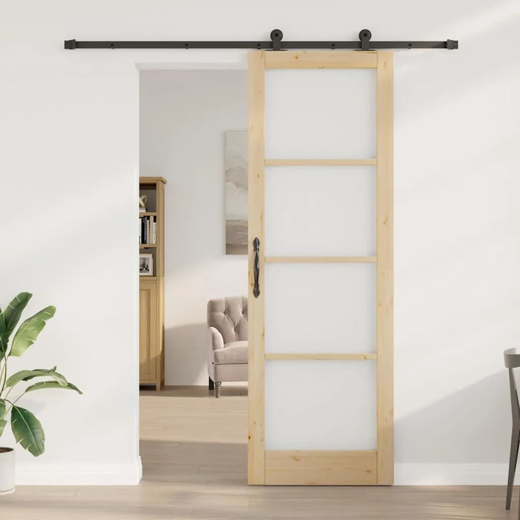 vidaXL Συρόμενη Πόρτα Χειροκίνητος Καφέ 78 x 232 cm Ξύλο και μέταλλο