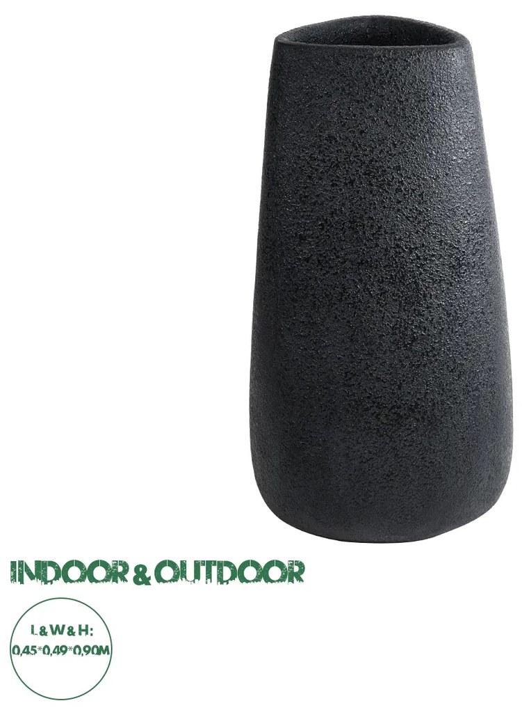 20709 GloboStar®  Artificial Garden CHLOE 20709 Επιδαπέδιο Πολυεστερικό Τσιμεντένιο Κασπώ Γλάστρα - Flower Pot Μαύρο Μ45 x Π49 x Υ90cm