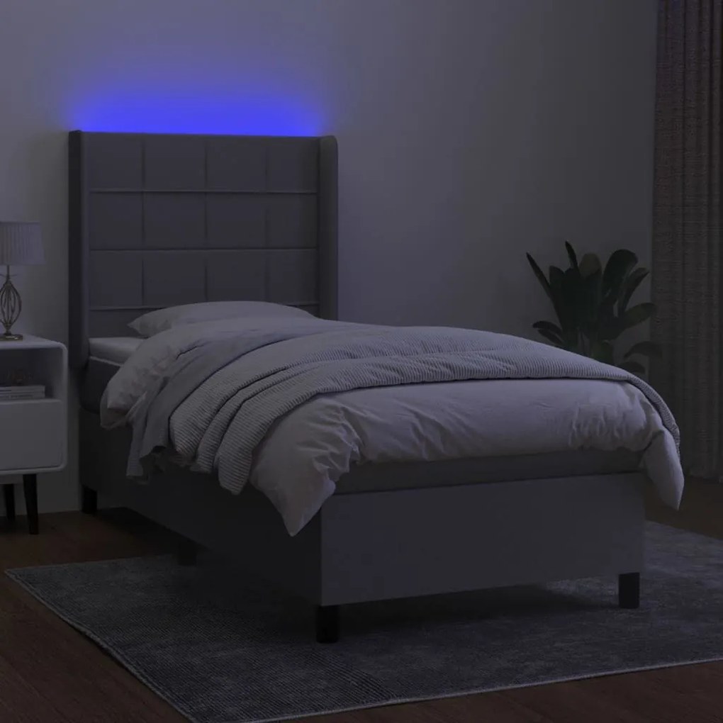 Κρεβάτι Boxspring με Στρώμα &amp; LED Αν.Γκρι 90x200 εκ. Υφασμάτινο - Γκρι