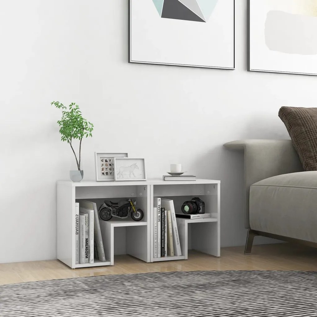 vidaXL Κομοδίνα 2 τεμ. Γυαλιστερό Λευκό 40x30x40 εκ. από Επεξ. Ξύλο