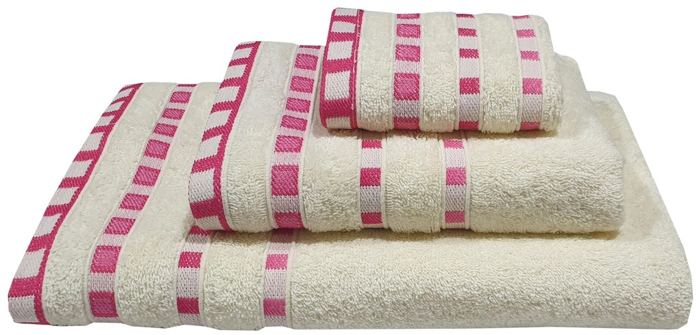 Σετ Πετσέτες 3τμχ Βαμβακερές Ζακάρ Cream-Fuchsia Komvos Home 7000014-12