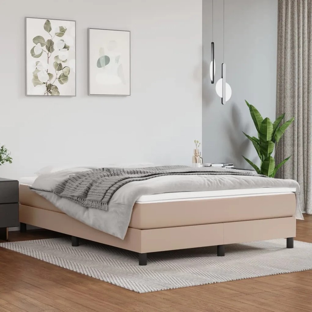 Κρεβάτι Boxspring με Στρώμα Καπουτσίνο 140x200εκ.από Συνθ.Δέρμα - Καφέ