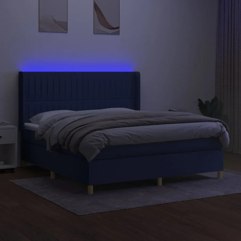 vidaXL Κρεβάτι Boxspring με Στρώμα & LED Μπλε 160x200 εκ. Υφασμάτινο