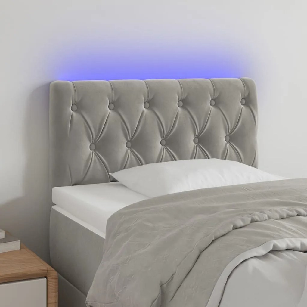 Κεφαλάρι Κρεβατιού LED Ανοιχτό Γκρι 80x7x78/88 εκ. Βελούδινο - Γκρι