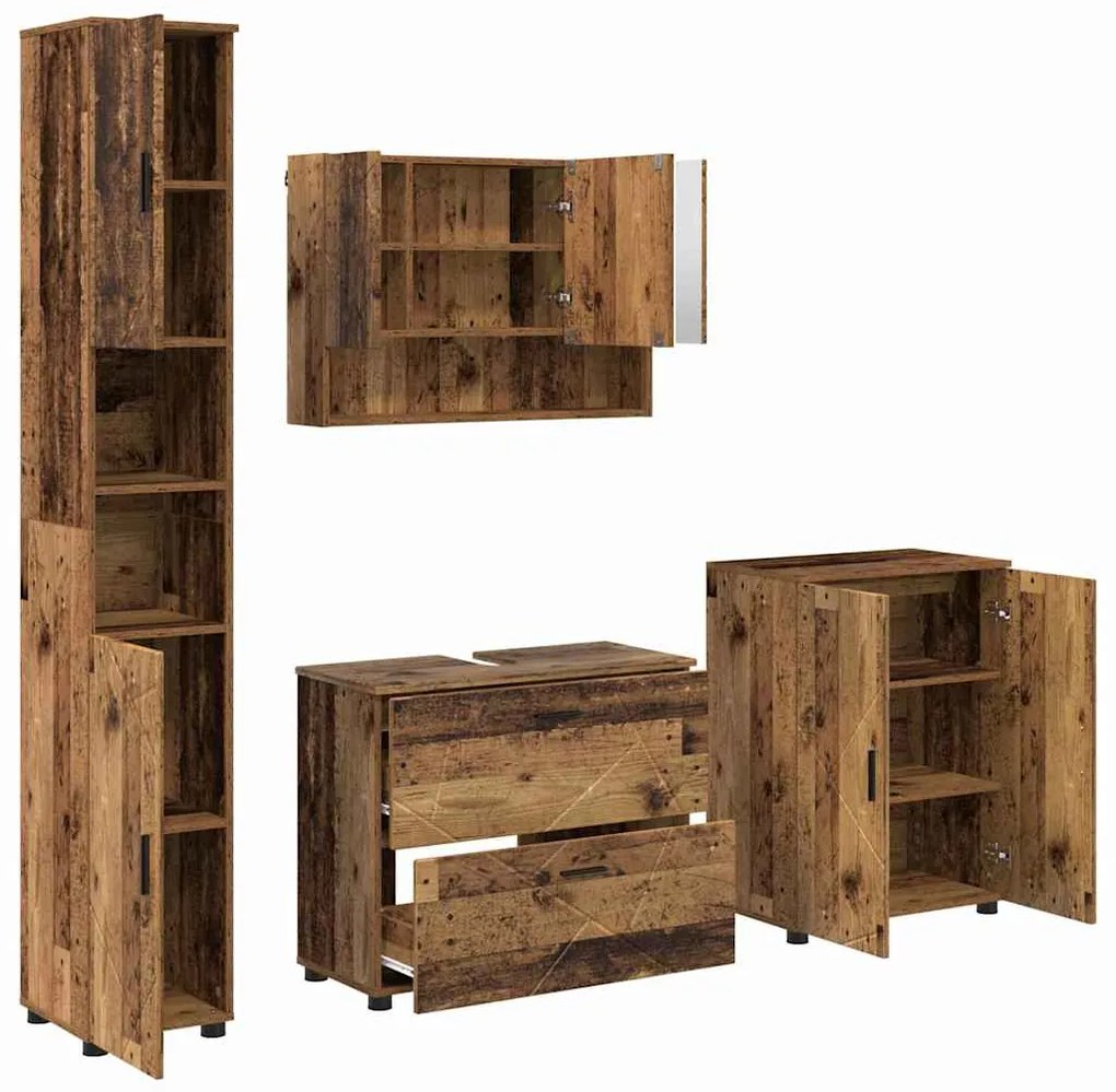 vidaXL Σετ Επίπλων Μπάνιου με ράφι 4 pcs Παλαιό ξύλο 30 x 35 x 192 εκ.
