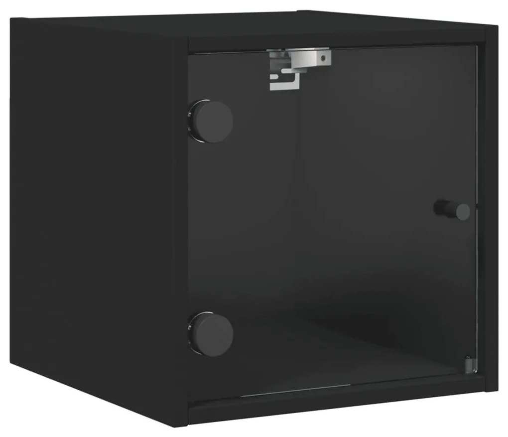 Κομοδίνο Μαύρο 35x37x35 εκ. με Γυάλινη Πόρτα - Μαύρο