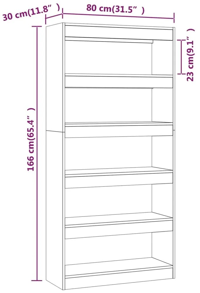 vidaXL Βιβλιοθήκη/Διαχωρ. Χώρου Καπνιστή Δρυς 80x30x135 εκ. Επεξ. Ξύλο